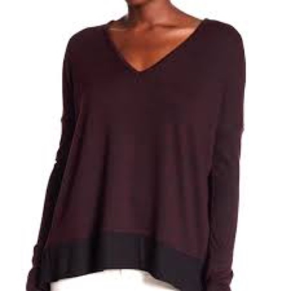 Rag & Bone Womens Size Small Oversized V Neck Sweater in Burgundy Colorblock - Picture 1 of 11